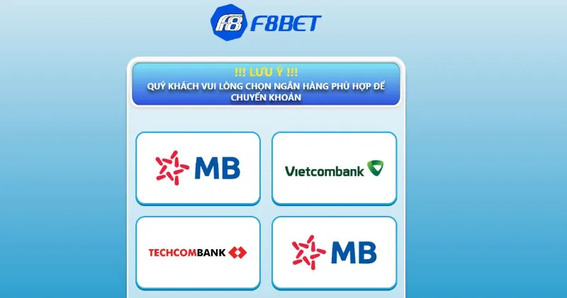 Nạp rút tiền dễ dàng cùng liên kết ngân hàng tại F8BET